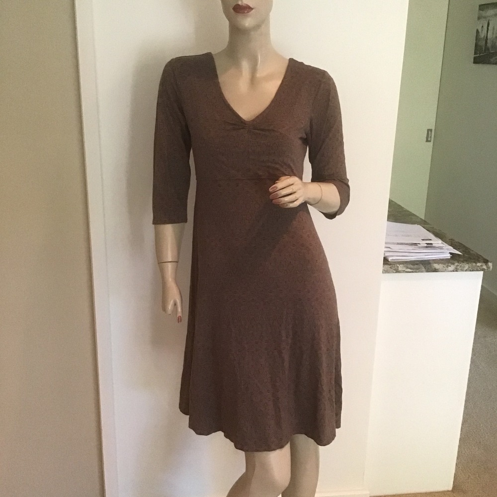 Toad&Co Rosalinda Brown Nordic Print V-Neck A-Line Dress Organic Cotton S